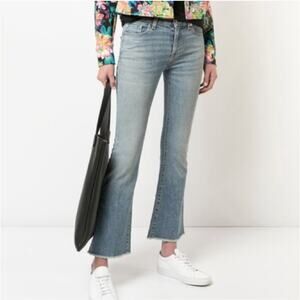 Nili Lotan Vianca Flare Leg Raw Hem Jeans Venice Wash Blue Denim USA Size 26